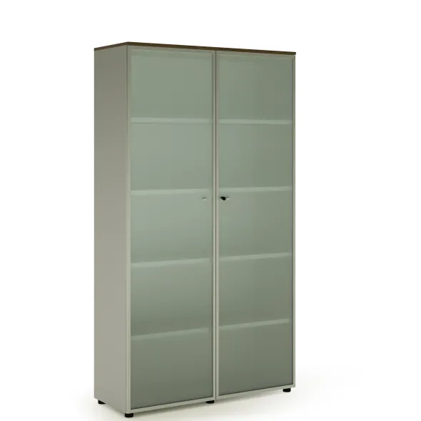 Armoire mélaminé Léandre Manager - h. 215,8 x l. 120 cm - 4 tablettes mélaminé - portes vitrées