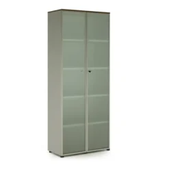 Armoire mélaminé Léandre Manager - h. 215,8 x l. 86 cm - 4 tablettes mélaminé - portes vitrées