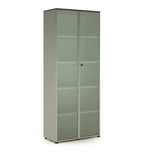 Armoire mélaminé Léandre Manager - h. 215,8 x l. 86 cm - 4 tablettes mélaminé - portes vitrées