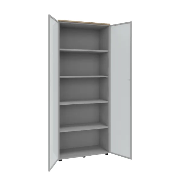 Armoire mélaminé Léandre Manager - h. 215,8 x l. 86 cm - 4 tablettes mélaminé - portes vitrées