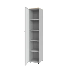 Armoire mélaminé Léandre Manager - h. 215,8 x l. 43 cm - 4 tablettes mélaminé - porte vitrée