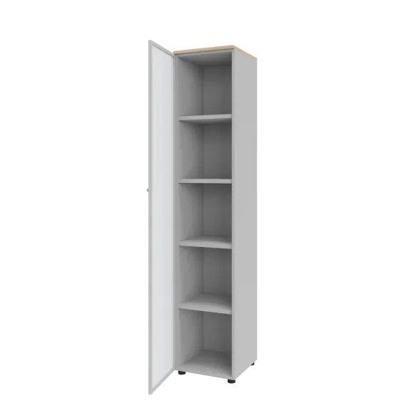Armoire mélaminé Léandre Manager - h. 215,8 x l. 43 cm - 4 tablettes mélaminé - porte vitrée