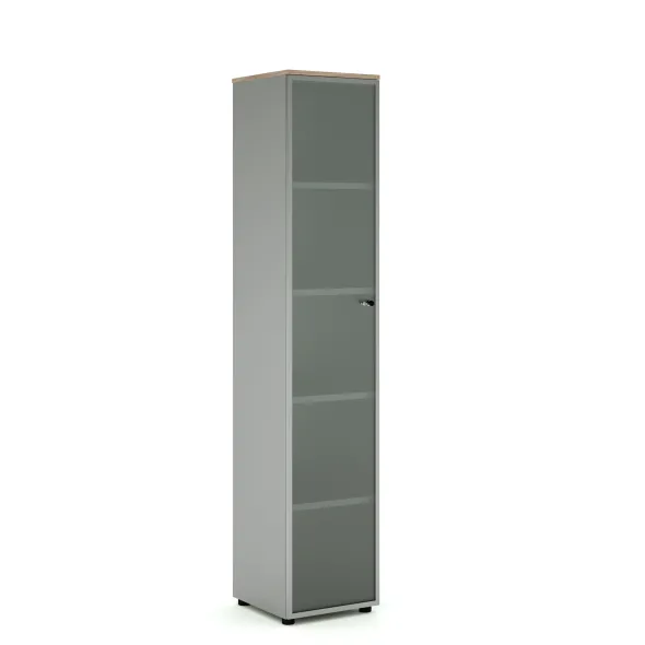 Armoire mélaminé Léandre Manager - h. 215,8 x l. 43 cm - 4 tablettes mélaminé - porte vitrée