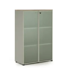 Armoire mélaminé Léandre Manager - h. 132,8 x l. 86 cm - 2 tablettes mélaminé - portes vitrées