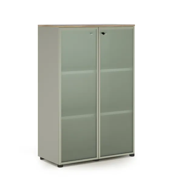 Armoire mélaminé Léandre Manager - h. 132,8 x l. 86 cm - 2 tablettes mélaminé - portes vitrées