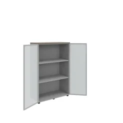 Armoire mélaminé Léandre Manager - h. 132,8 x l. 86 cm - 2 tablettes mélaminé - portes vitrées