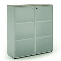 Armoire mélaminé Léandre Manager - h. 132,8 x l. 120 cm - 2 tablettes mélaminé - portes vitrées
