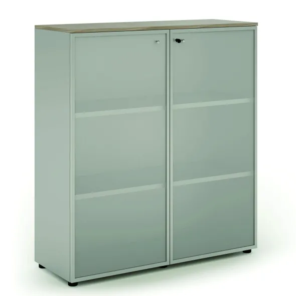 Armoire mélaminé Léandre Manager - h. 132,8 x l. 120 cm - 2 tablettes mélaminé - portes vitrées