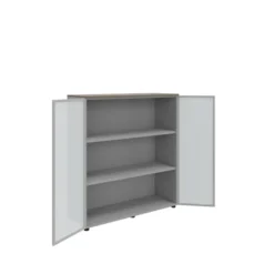 Armoire mélaminé Léandre Manager - h. 132,8 x l. 120 cm - 2 tablettes mélaminé - portes vitrées