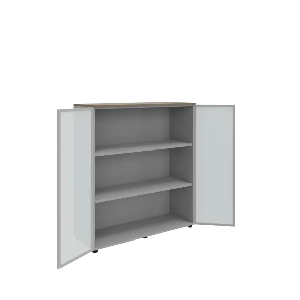 Armoire mélaminé Léandre Manager - h. 132,8 x l. 120 cm - 2 tablettes mélaminé - portes vitrées