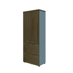 Armoire mélaminé Léandre Manager - h. 215,8 x l. 86 cm 2 tablettes mélaminé - 2 tiroirs et haut portes battantes