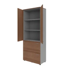 Armoire mélaminé Léandre Manager - h. 215,8 x l. 86 cm 2 tablettes mélaminé - 2 tiroirs et haut portes battantes