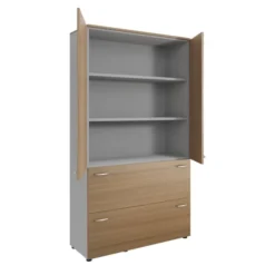 Armoire mélaminé Léandre Manager - h. 215,8 x l. 120 cm 2 tablettes mélaminé - 2 tiroirs et haut portes battantes