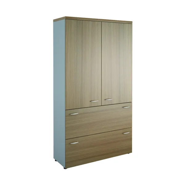 Armoire mélaminé Léandre Manager - h. 215,8 x l. 120 cm 2 tablettes mélaminé - 2 tiroirs et haut portes battantes