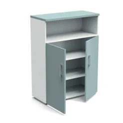 Armoire mélaminé Obade - h. 133 x l. 100 cm - 2 tablettes métal - portes battantes et niche