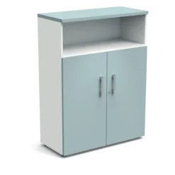 Armoire mélaminé Obade - h. 133 x l. 100 cm - 2 tablettes métal - portes battantes et niche
