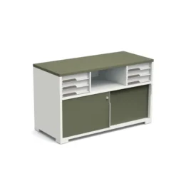 Armoire mélaminé Obade + - h. 61 x l. 100 cm - 3 tiroirs gauche + 3 tiroirs droite + 1 niche - 2 portes coulissantes