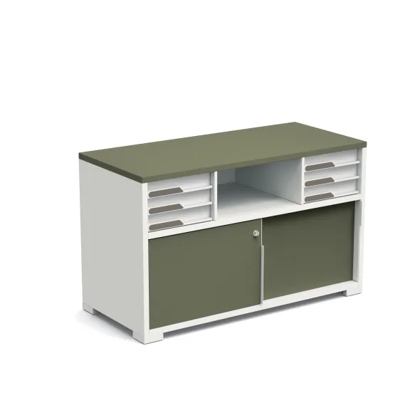 Armoire mélaminé Obade + - h. 61 x l. 100 cm - 3 tiroirs gauche + 3 tiroirs droite + 1 niche - 2 portes coulissantes