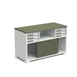 Armoire mélaminé Obade + - h. 61 x l. 100 cm - 3 tiroirs gauche + 3 tiroirs droite + 1 niche - 2 portes coulissantes