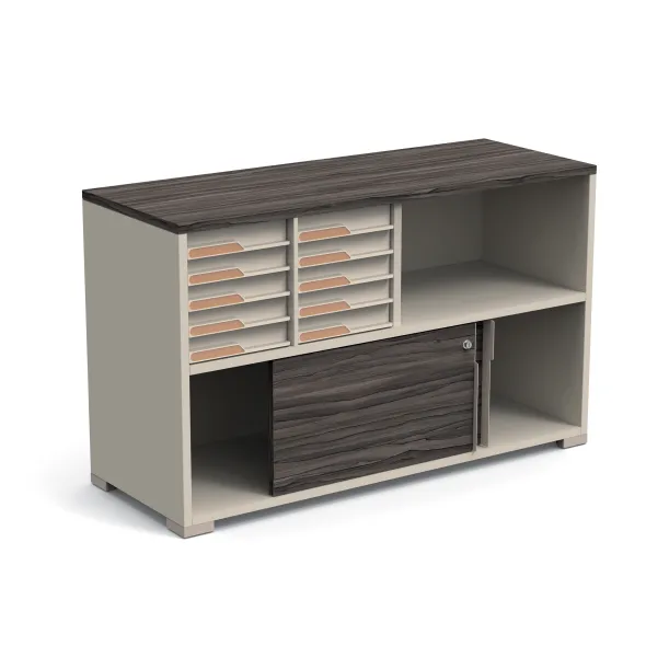 Armoire mélaminé Obade + - h. 73 x l. 120 cm - 10 tiroirs + 1 niche - 2 portes coulissantes