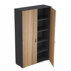Armoire mélaminé placage bois Amphitéo - h. 197 x l. 120 cm - 4 tablettes métal