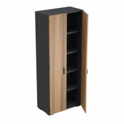 Armoire mélaminé placage bois Amphitéo - h. 197 x l. 80 cm - 4 tablettes métal
