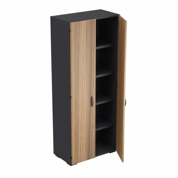 Armoire mélaminé placage bois Amphitéo - h. 197 x l. 80 cm - 4 tablettes métal