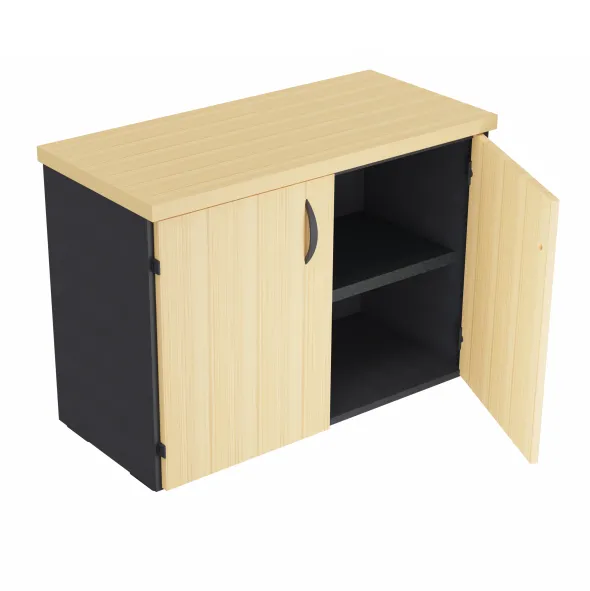 Armoire mélaminé placage bois Amphitéo - h. 73 x l. 100 cm - 2 tablettes - portes battantes