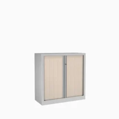 Armoire métallique Corial - h. 100 x l. 100 cm - 2 tablettes - façade décor bois - fermeture rideaux - délai court