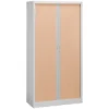 Armoire métallique démontable Union - h. 198 x l. 100 cm - 4 tablettes fermeture rideau - corps gris/ rideau hêtre
