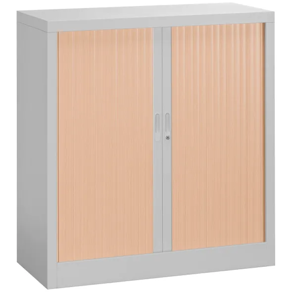 Armoire métallique démontable Union - h. 100 x l. 100 cm - 2 tablettes fermeture rideaux - corps gris / rideau hêtre