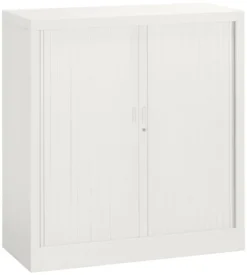 Armoire métallique démontable Union - h. 100 x l. 100 cm - 2 tablettes fermeture rideaux - corps blanc / rideau blanc