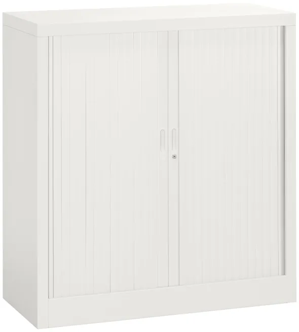 Armoire métallique démontable Union - h. 100 x l. 100 cm - 2 tablettes fermeture rideaux - corps blanc / rideau blanc