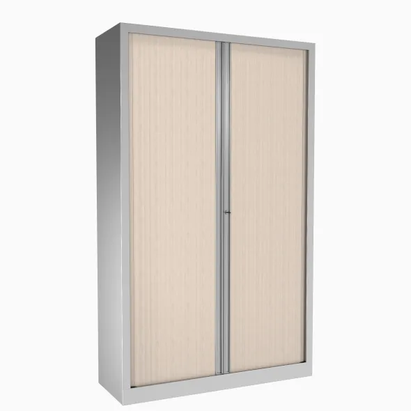 Armoire métallique Etic - h. 198 x l. 120 cm - 4 tablettes - décor bois - fermeture rideaux - délai court