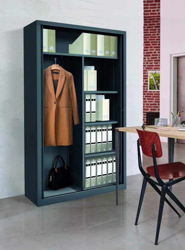 Armoire métallique Etic - h. 198 x l. 120 cm - 1/2 penderie unicolore - fermeture rideaux 1 tablette porte-cintre et