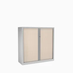 Armoire métallique Etic - h. 120 x l. 120 cm - 2 tablettes - décor bois - fermeture rideaux