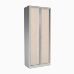 Armoire métallique Etic - h. 198 x l. 80 cm - 4 tablettes - décor bois - fermeture rideaux