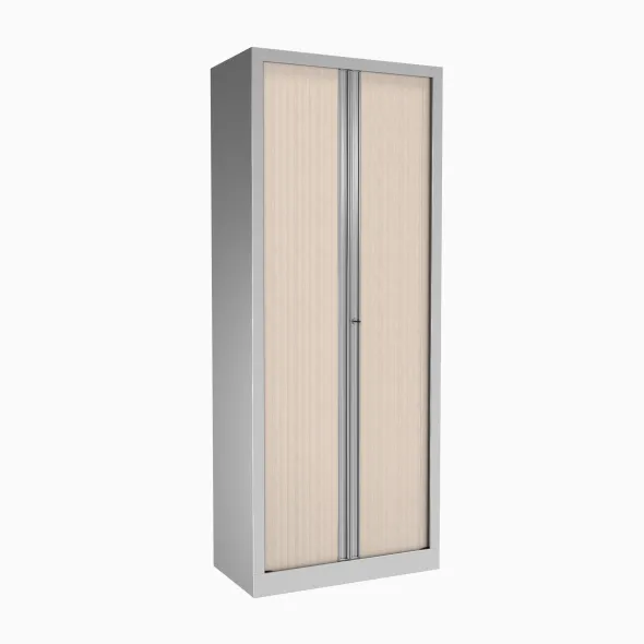 Armoire métallique Etic - h. 198 x l. 80 cm - 4 tablettes - décor bois - fermeture rideaux