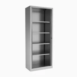 Armoire métallique Etic - h. 198 x l. 80 cm - 4 tablettes - décor bois - fermeture rideaux