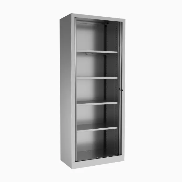 Armoire métallique Etic - h. 198 x l. 80 cm - 4 tablettes - décor bois - fermeture rideaux
