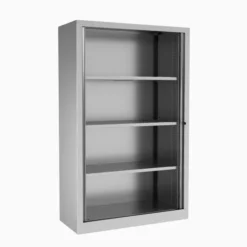 Armoire métallique Etic - h. 161 x l. 100 cm - 3 tablettes - décor bois - fermeture rideaux