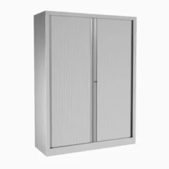 Armoire métallique Etic - h. 161 x l. 120 cm - 3 tablettes - unicolore - fermeture rideaux