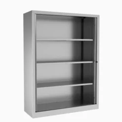 Armoire métallique Etic - h. 161 x l. 120 cm - 3 tablettes - unicolore - fermeture rideaux