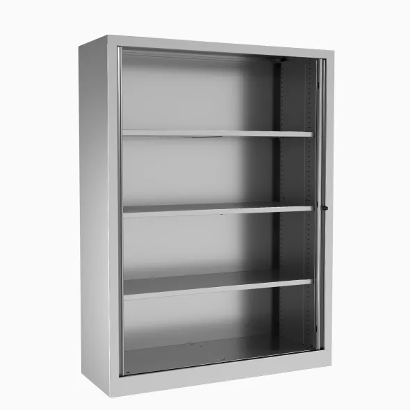 Armoire métallique Etic - h. 161 x l. 120 cm - 3 tablettes - unicolore - fermeture rideaux