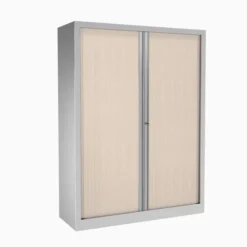 Armoire métallique Etic - h. 161 x l. 120 cm - 3 tablettes - décor bois - fermeture rideaux