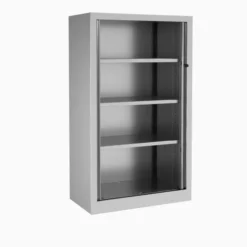 Armoire métallique Etic - h. 136 x l. 80 cm - 3 tablettes - unicolore - fermeture rideaux