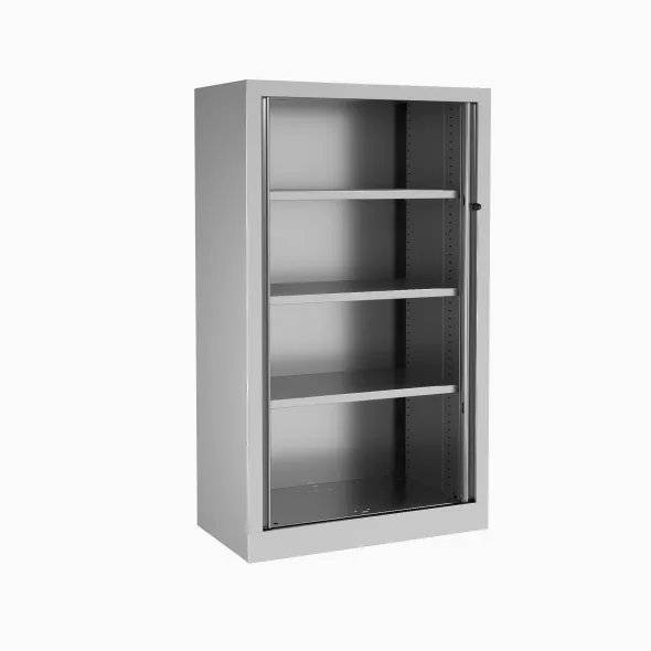 Armoire métallique Etic - h. 136 x l. 80 cm - 3 tablettes - décor bois - fermeture rideaux