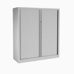 Armoire métallique Etic - h. 136 x l. 100 cm - 3 tablettes - unicolore - fermeture rideaux