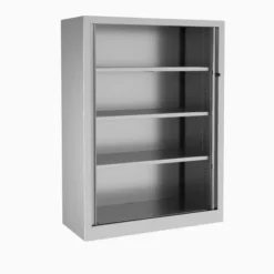 Armoire métallique Etic - h. 136 x l. 100 cm - 3 tablettes - unicolore - fermeture rideaux