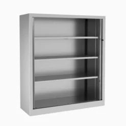 Armoire métallique Etic - h. 136 x l. 120 cm - 3 tablettes - unicolore - fermeture rideaux